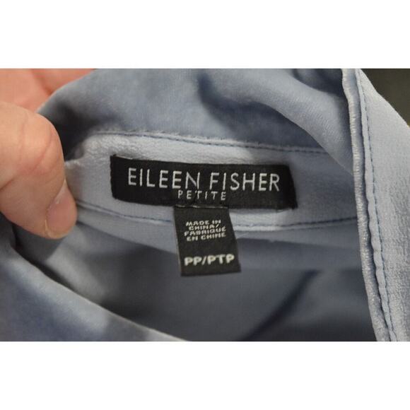 Eileen Fisher Shirt Womens Petite Purple Velvet Collar Button Front Light Blue - Picture 4 of 5